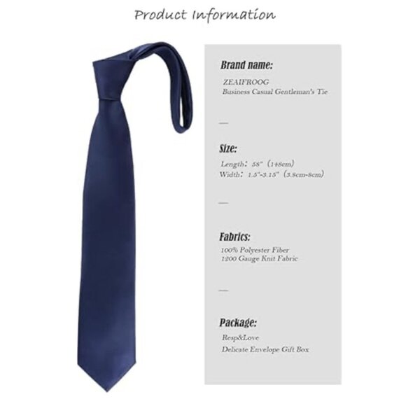 Zeafrog Mens Navy Blue Tie In Black Gift Box - Picture 4 of 5